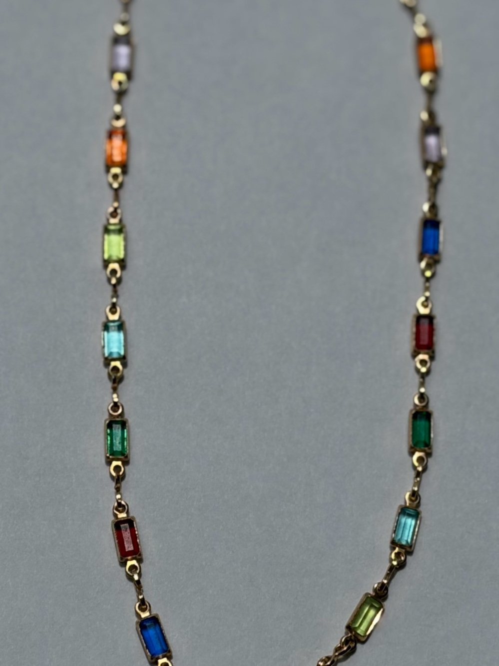 Multicolor Baguette-Link 16” Gold Plated Necklace